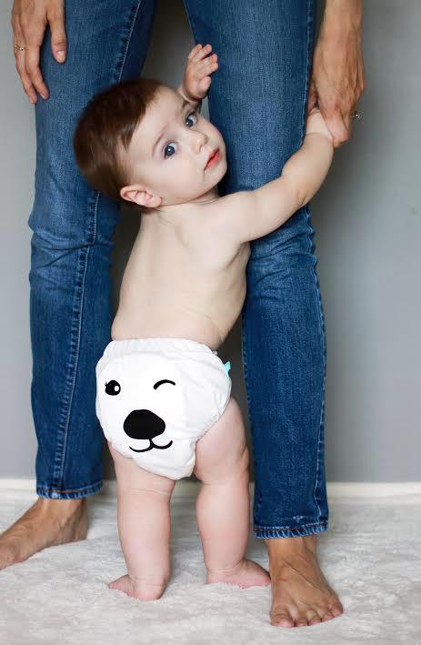 Noah in a Polar Bear Charlie Banana Reusable Diaper 